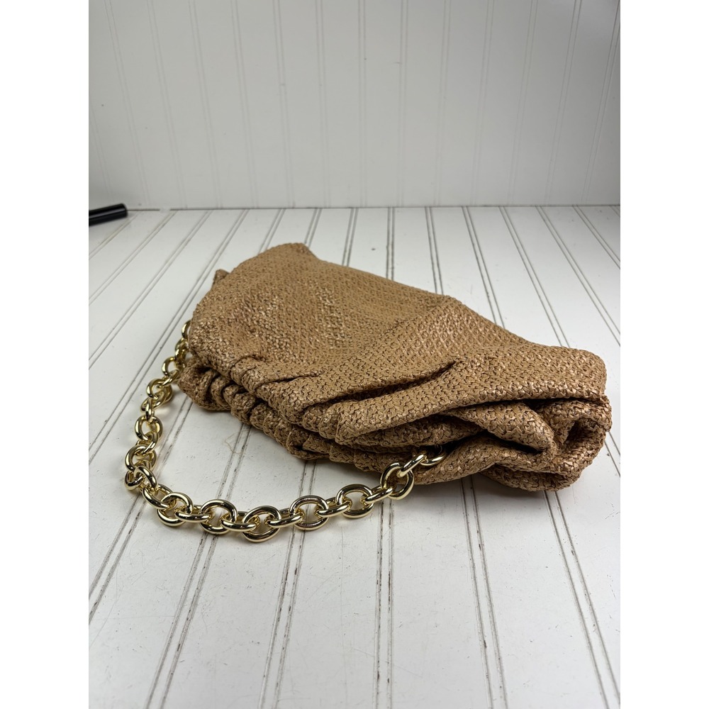 JustFab Vintage Y2K Woven Straw Boho Gold Chain Vacation Beach Shoulder Bag - Picture 3 of 10